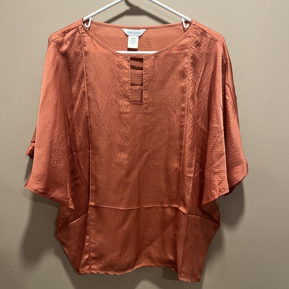 Sundance Womens 100% Silk Orange Tunic Top Blouse S Boho Relaxed Flowy Hippie